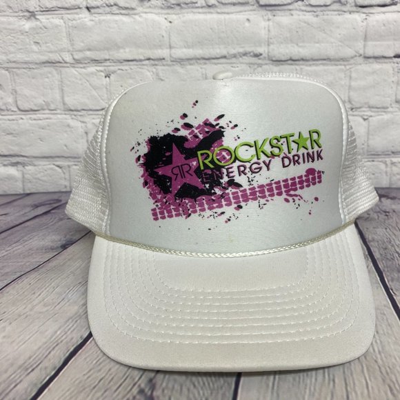Rockstar Energy Drink Hat Cap Snapback White Trucker Mesh Rope Print Logo Sports - Picture 5 of 10